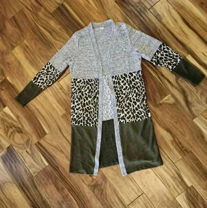 Sunshine & Rodeos Leopard Color Block Cardigan with Pockets-Olive